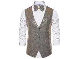2026 chaleco de Lentejuelas para Hombre Con Corbata de Moño V neck para Fiesta Traje Brillo
