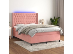 Vidaxl Cama Box Spring C/ Colchão/led 140x190 Cm Veludo Rosa