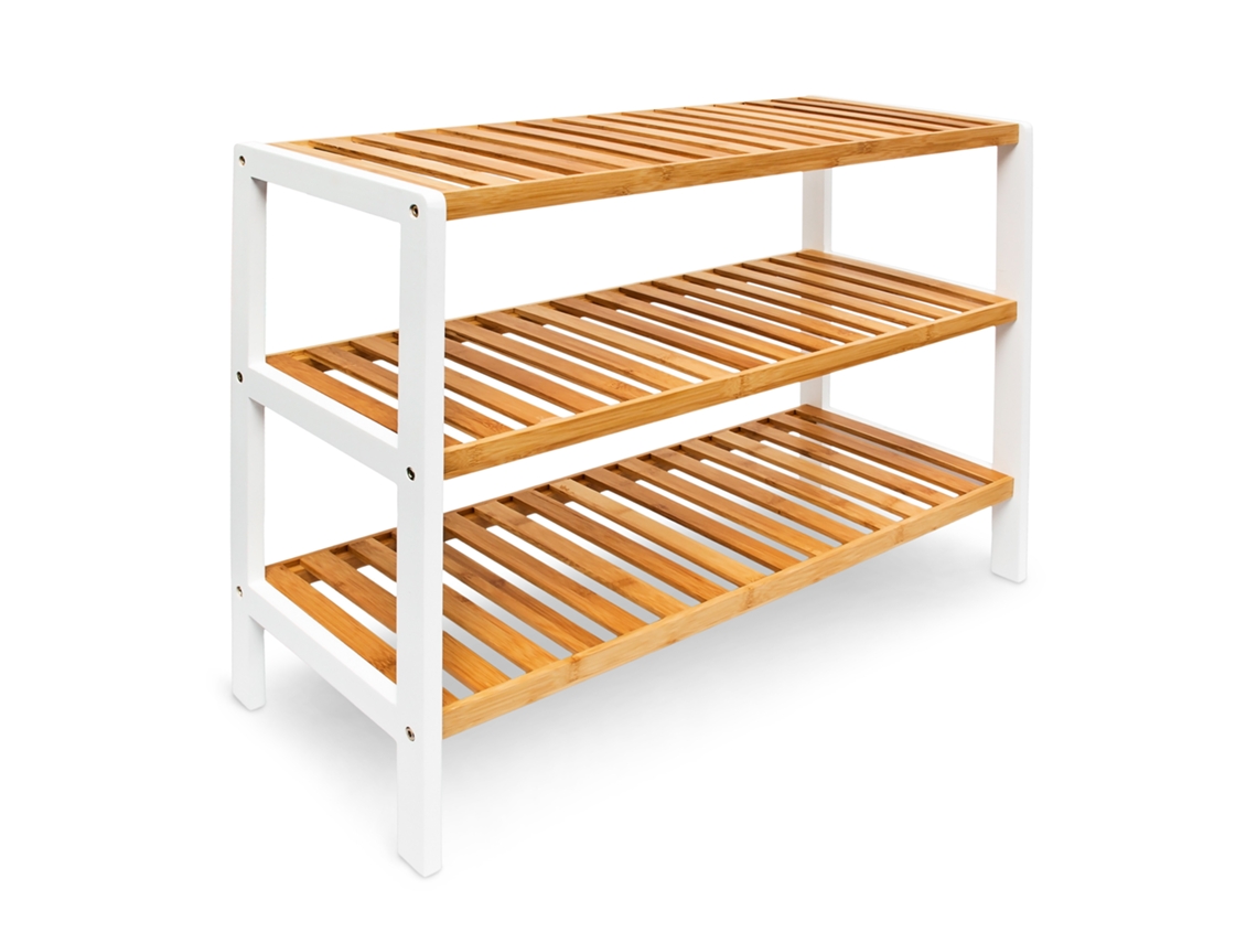 Sapateira Relaxdays Em Bambu Cxlxp: 54,5 X 70 X 24,5 Cm, 3 Prateleiras Para 9 Pares De Sapatos, Estável E Branca.