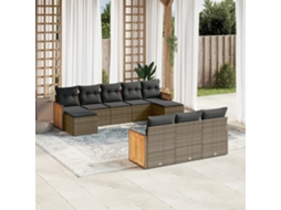 Vidaxl 10 Pcs Conjunto Sofás De Jardim C/ Almofadões Vime Pe Cinzento
