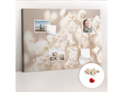 Painel De Cortiça Para Parede Pequenas Flores Brancas Para O Escritório Espelharte (100x70 Cm)