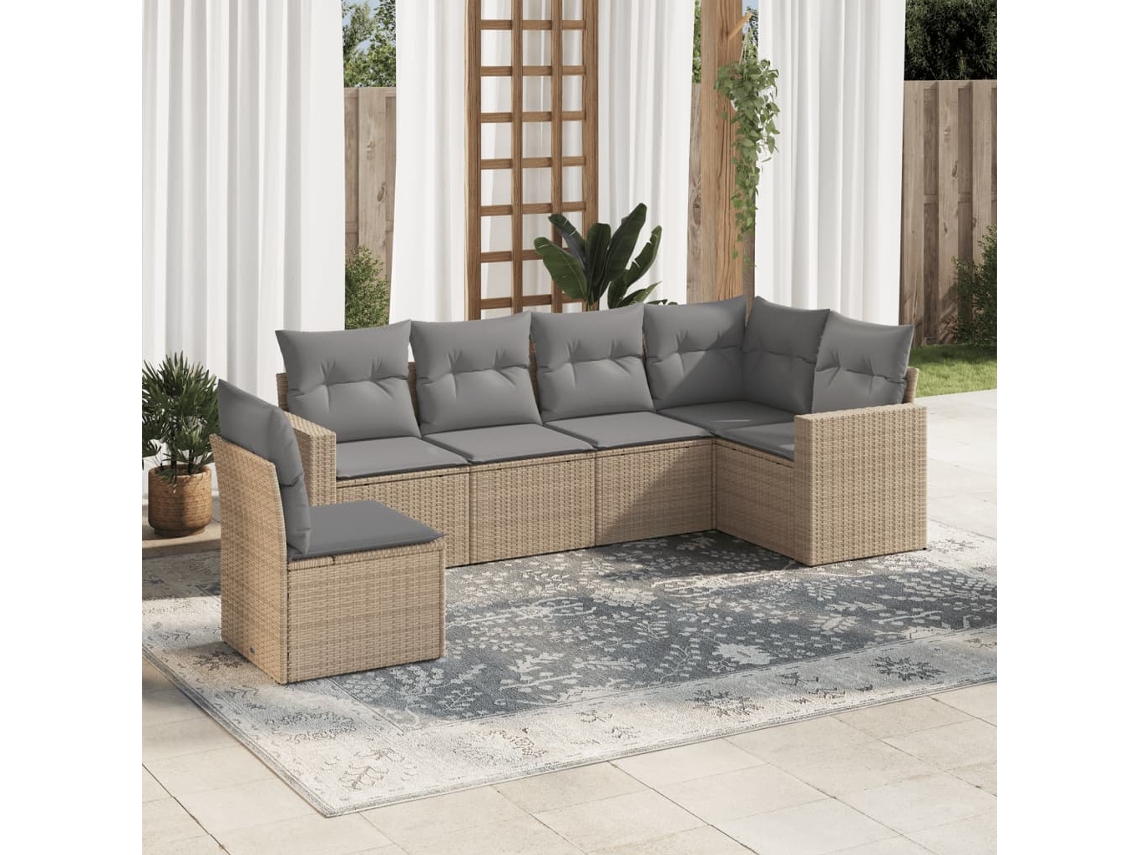 Vidaxl 6 Pcs Conjunto De Sofás P/ Jardim Com Almofadões Vime Pe Bege