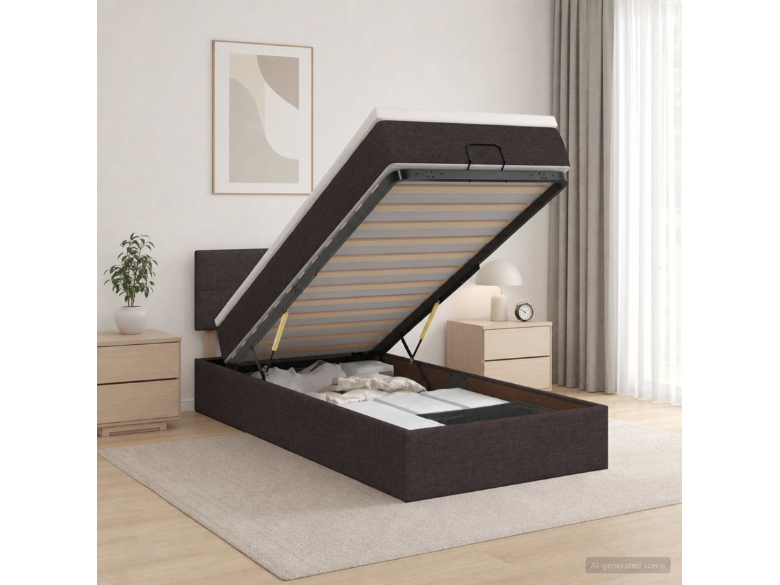 Vidaxl Cama Ottoman Com Colchão Marrom Escuro 100 X 200 Cm Tecido