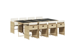 Conjunto de 9 Jantar para Jardim com Almofadões Vime Pe Bege MAISON EXCLUSIVE