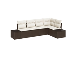 Conjunto 5 Conjunto De Sofá De Jardim Vidaxl Castanho Vime Pe (264 X 154 X 69 Cm)