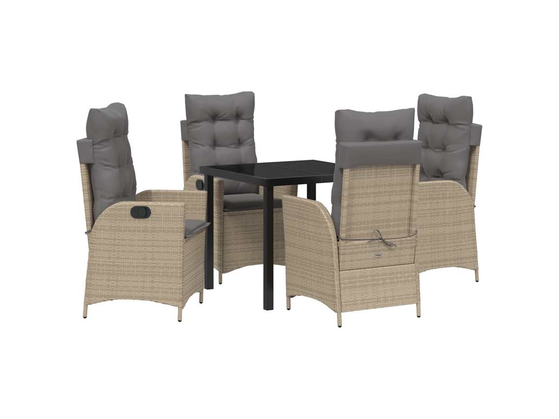 Conjunto 5 De Cadeiras De Jantar De Jardim Com Almofadas Vidaxl Bege Rattan Poliéster