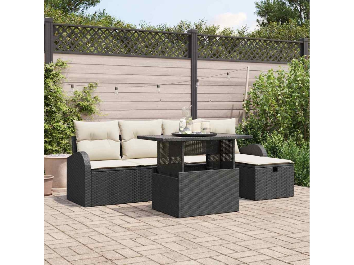 Vidaxl Conjunto De Sofá De Jardim 6 Unid. Preto Vime Pe