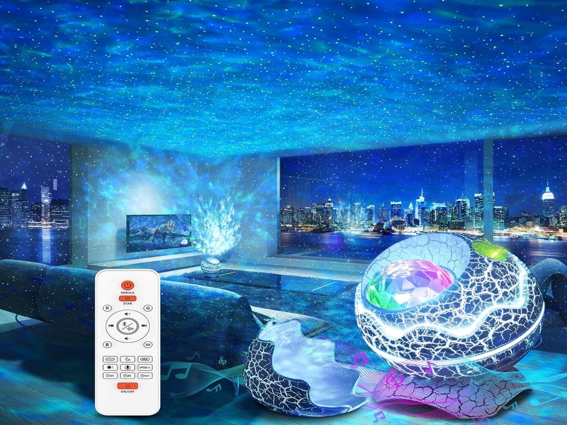 Lurelia Projetor Galáxia Com Coluna Bluetooth, Controle Remoto, RGB, Led, Céu Estrelado, Som Integrado Branco Versão 2
