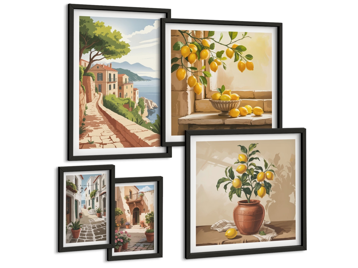Conjunto De Pinturas Vistas Encantadoras Mediterrâneas Espelharte (5 Peças)
