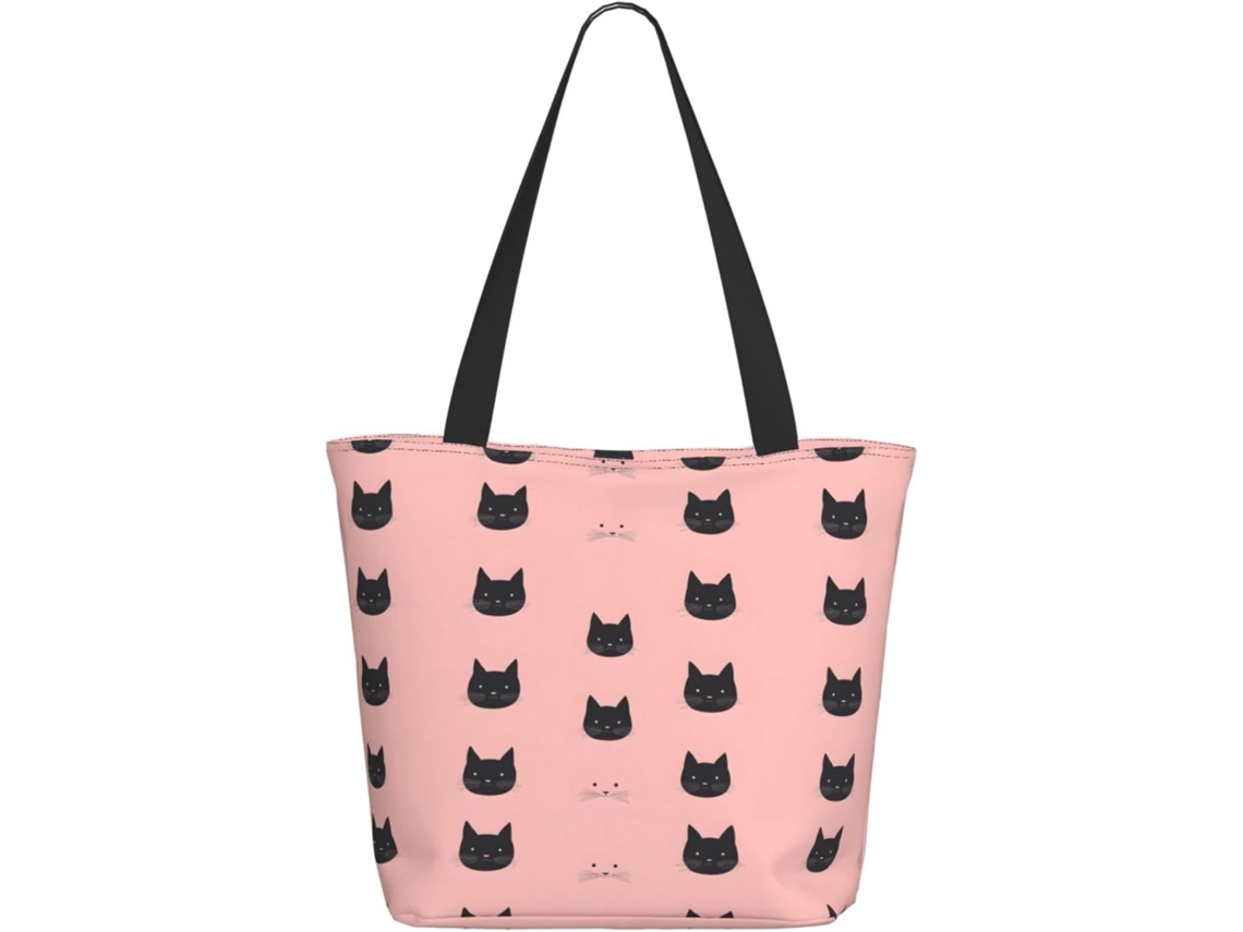 Bolsa tote feminina preta com estampa de gato EOOCOO