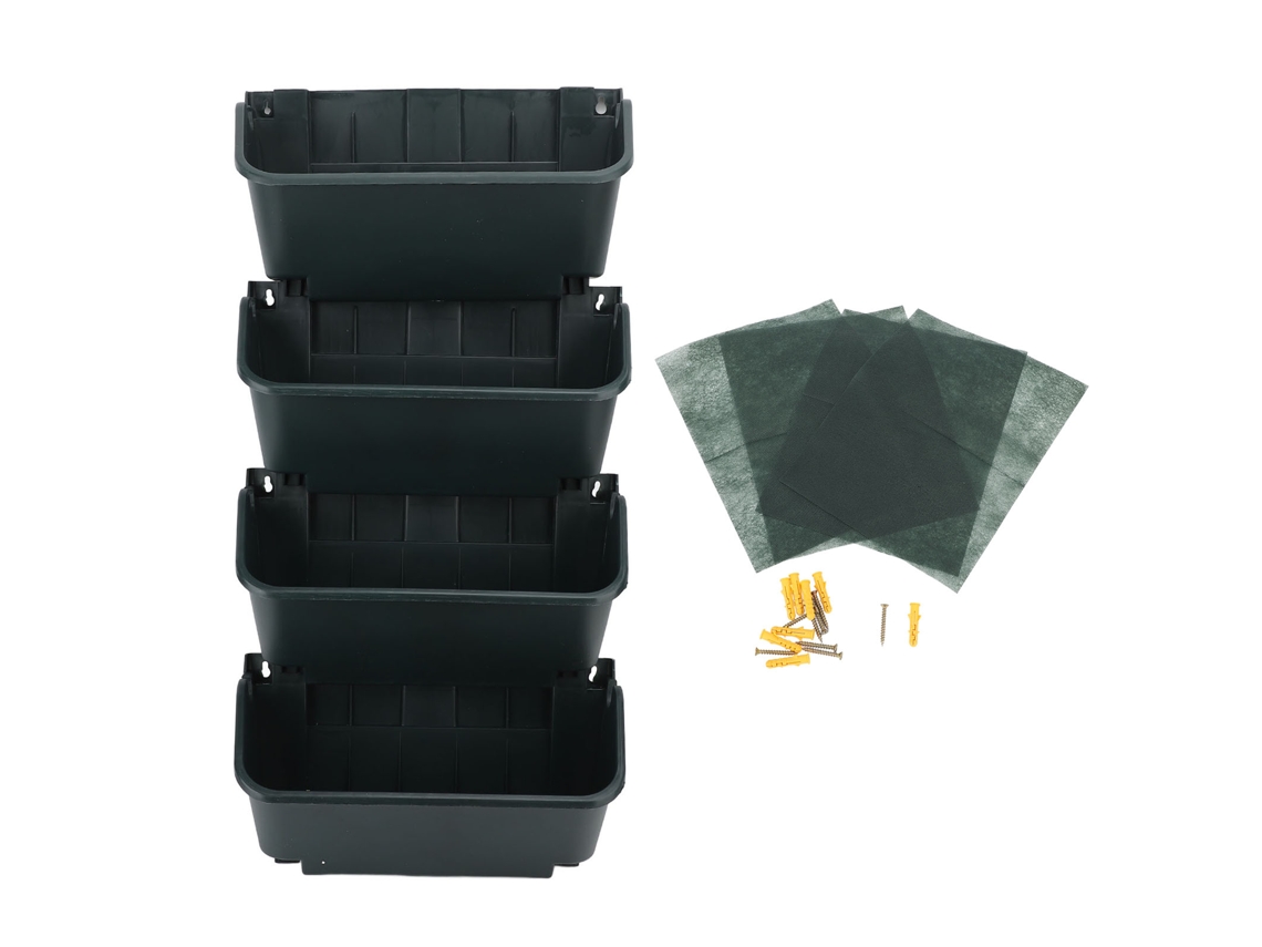 Conjunto de 4 vasos verticais Primerox de plástico para parede com suspensos para jardim e varanda
