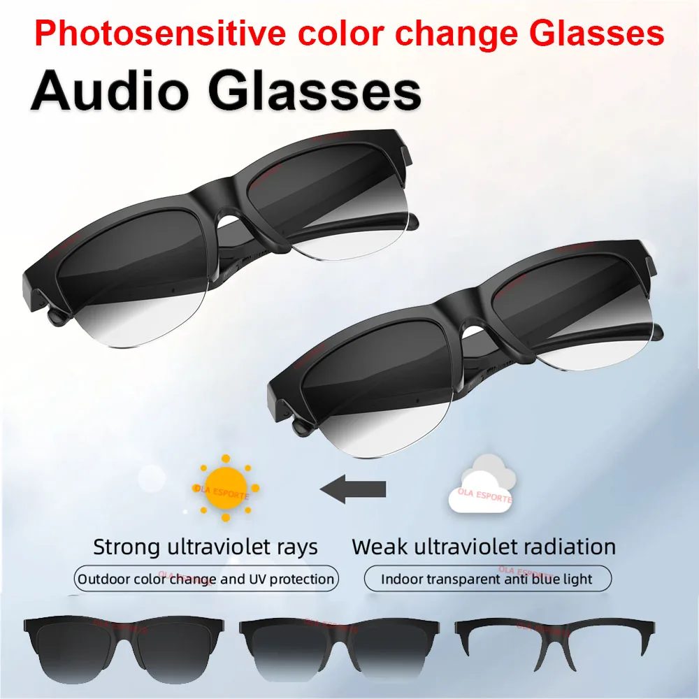 Óculos de sol inteligentes, mudança de cor, chamadas Bluetooth, fones, anti luz azul, à prova d'água, UV, MDUG (2 unidades)