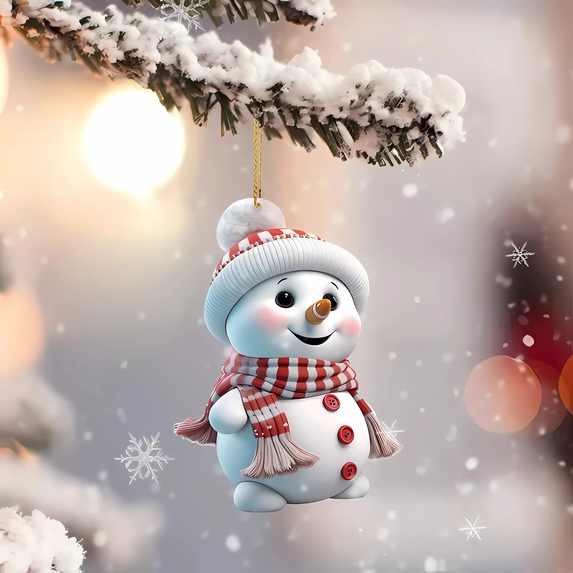 (1 Peça) Enfeite De Natal Em Forma De Boneco De Neve 2d Para Árvore De Natal