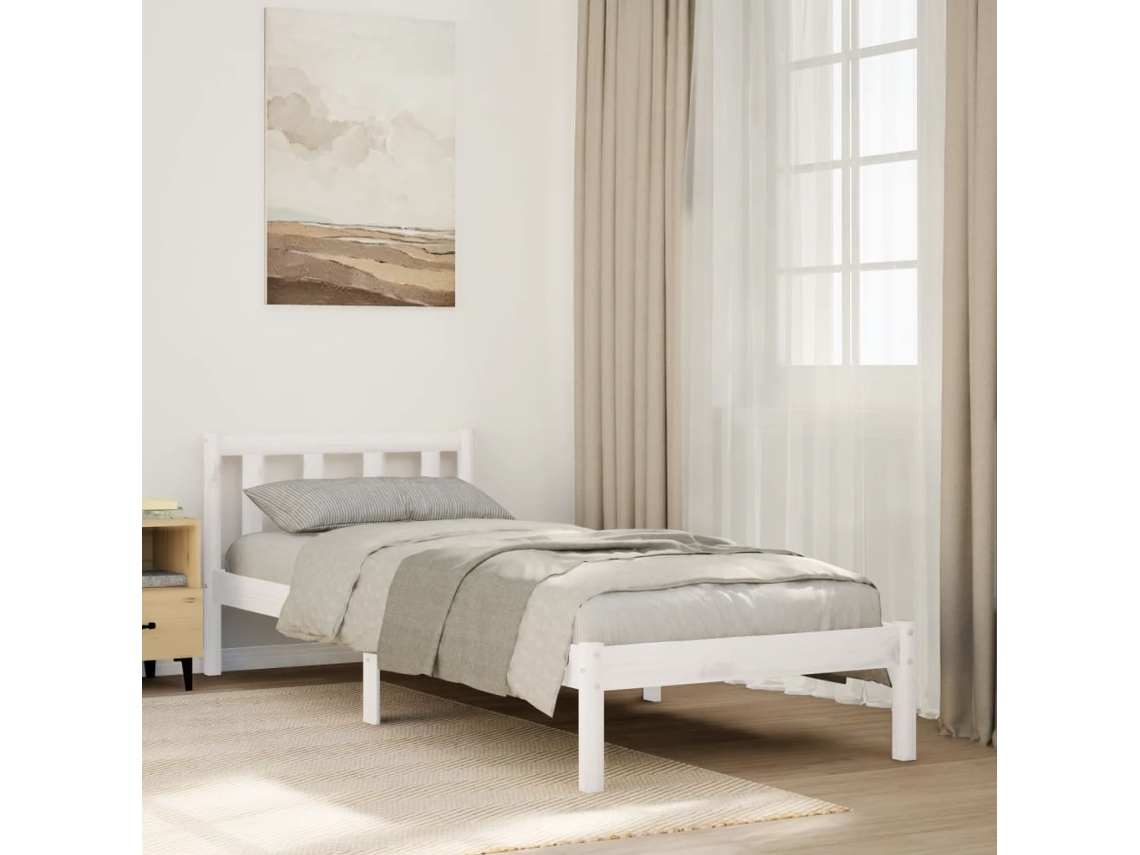 Vidaxl Cama Extra Longa Sem Colchão 80x220 Cm Pinho Maciço Branco