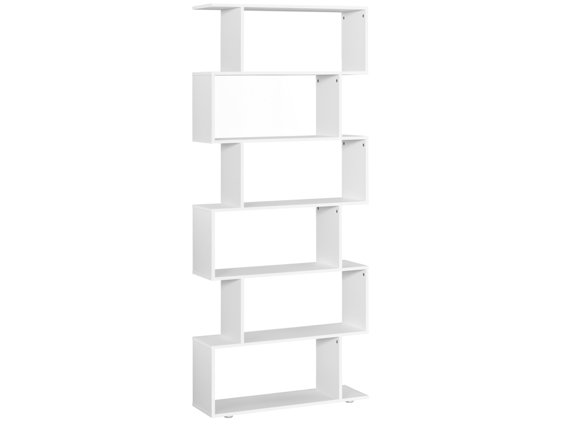 Estante de Madeira com 6 Prateleiras em Forma de S Branco ZACHARY