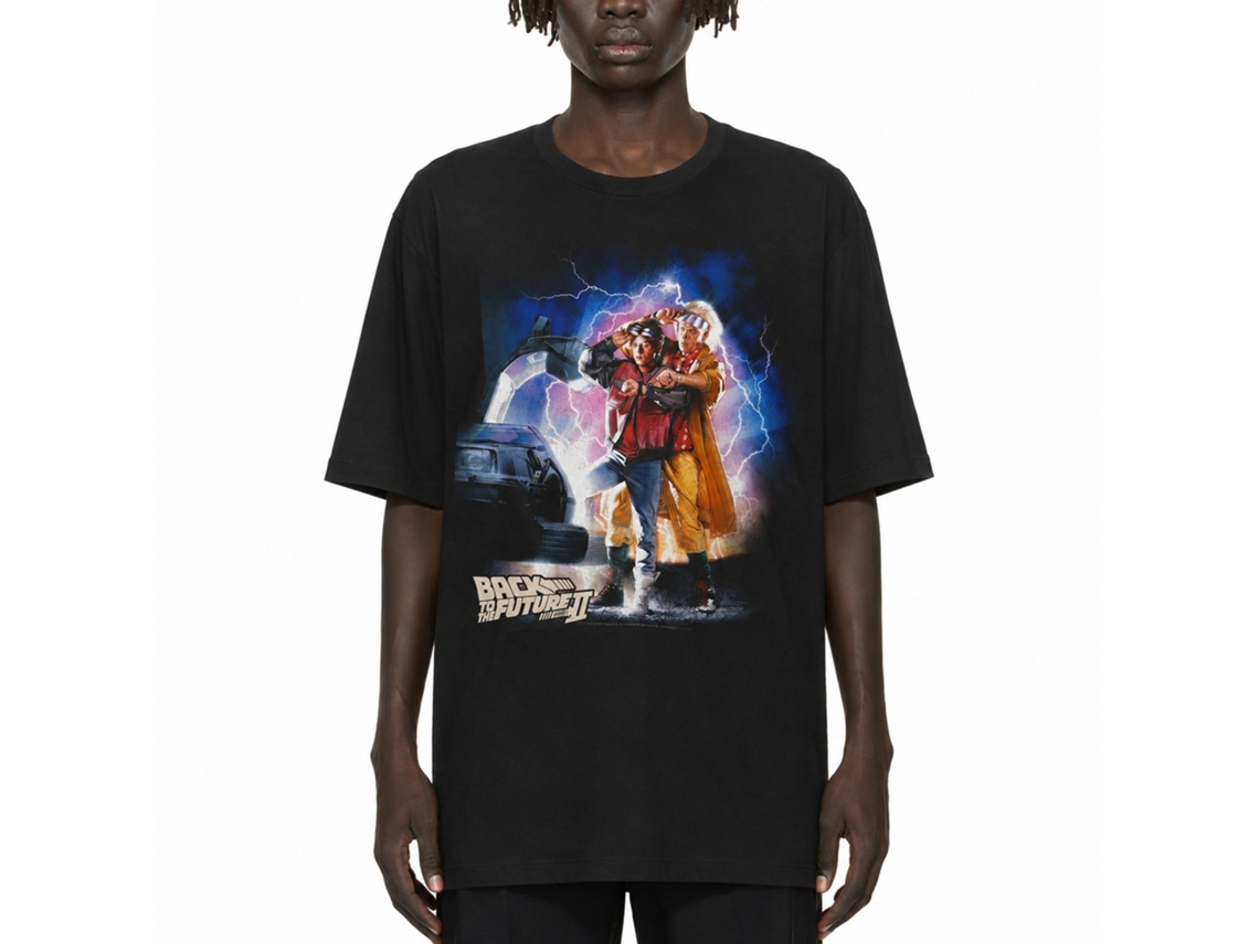 Rockinstone Back To The Future Movie Mcfly Doc Car Lightning Black Adult T-shirt Size:l