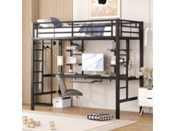 Cama De Metal 90x200cm Com Escrivaninha E Estantes Preta