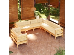 Pcs Conjunto Lounge Jardim C/ Almofadões Creme Pinho Maciço Dkd Home Decor