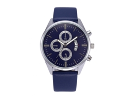 Relógio de pulso masculino analógico de quartzo com pulseira de PU, estilo casual clássico moderno azul.