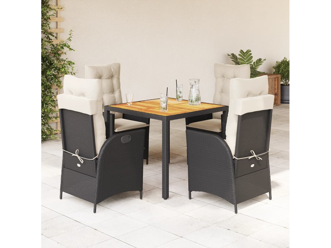5 Pcs Conjunto De Jantar P/ Jardim C/ Almofadões Vime Pe Preto Dkd Home Decor