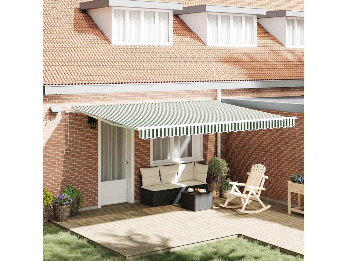 Vidaxl Toldo Retrátil Verde E Branco 450 × 300 Cm Tecido E Alumínio