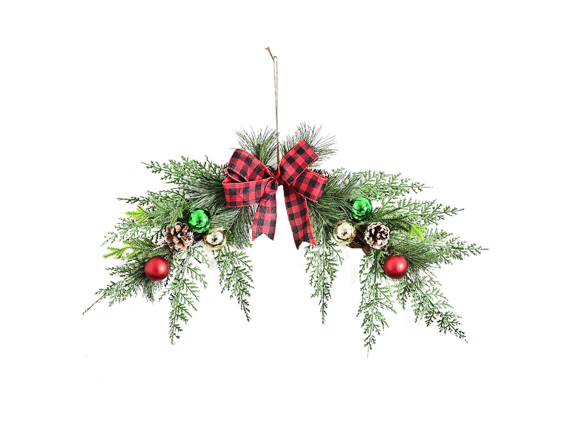 Decoração de Natal com Guirlanda Escocesa, Fita e Bola, 60x35cm LAXISCREED