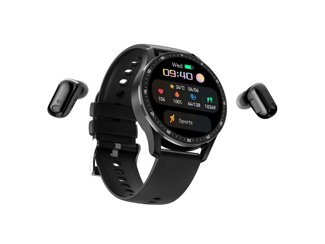 Relógio inteligente 2 em 1 com monitor de frequência cardíaca, Bluetooth e rastreador de atividades físicas TWS para smartphone.