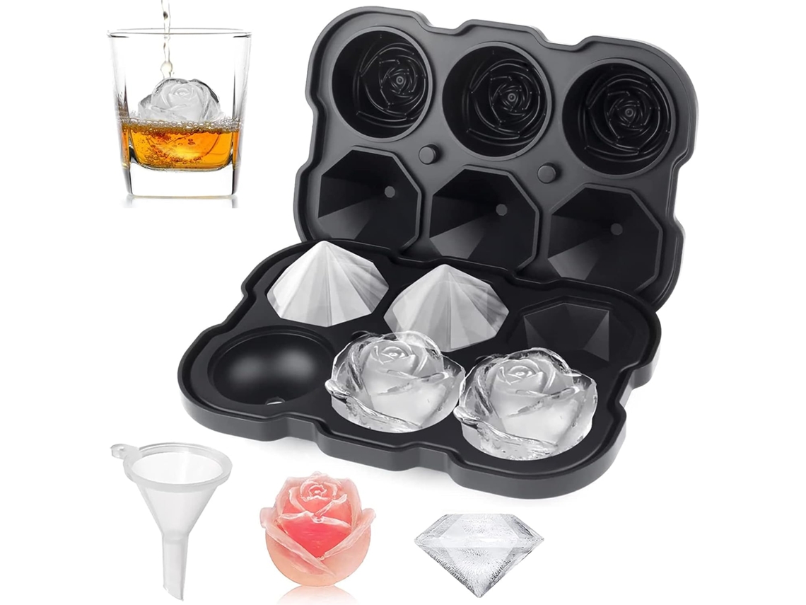 Forma De Gelo Mikiwon 5 Cm Em Formato Rosa Com Tampa, 3 Cavidades De Silicone E Moldes Para Bolas Gelo Em Formato Diamante