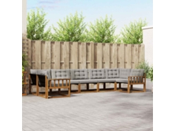 Vidaxl Conjunto De Sofás Para Exterior 7 Unid. Cinza Natural E Claro