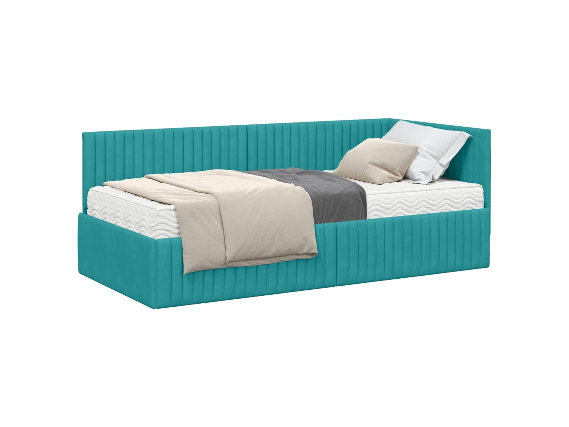 Estrutura de Cama de Canto com Colchão 2 Pcs Turquesa Veludo MAISON EXCLUSIVE