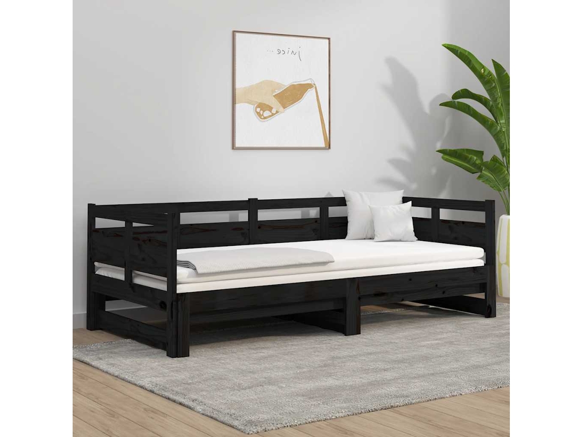 Vidaxl Estrutura Sofá-cama De Puxar Pinho Maciço Preto 2x(90x190) Cm