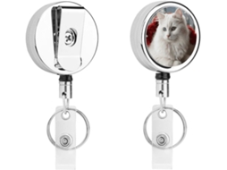Porta Crachá Retrátil Em Formato De Gatinho Branco Fofo, Com Clipe Cinto E Argola De Metal Resistente Pendurar