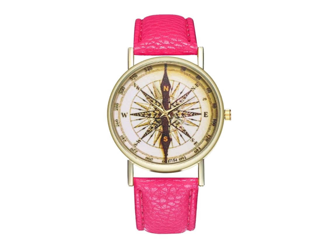 Relógio de pulso feminino moderno em couro, quartzo, casual, vermelho e rosa.
