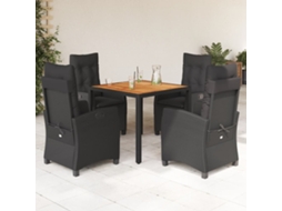 Vidaxl 5 Pcs Conjunto De Jantar P/ Jardim C/ Almofadões Vime Pe Preto