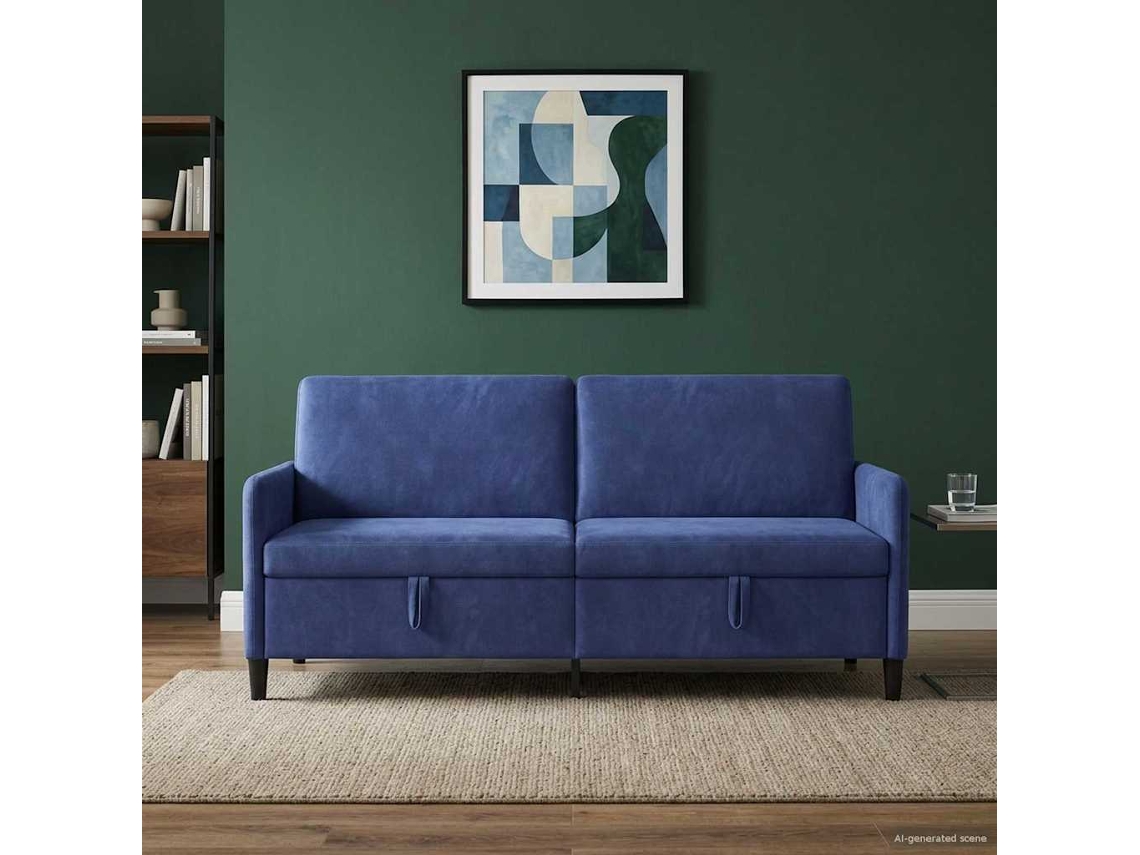 Vidaxl Sofa Com Armazenamento Azul Polícia 192 X 78 X 87 Cm Poliéster