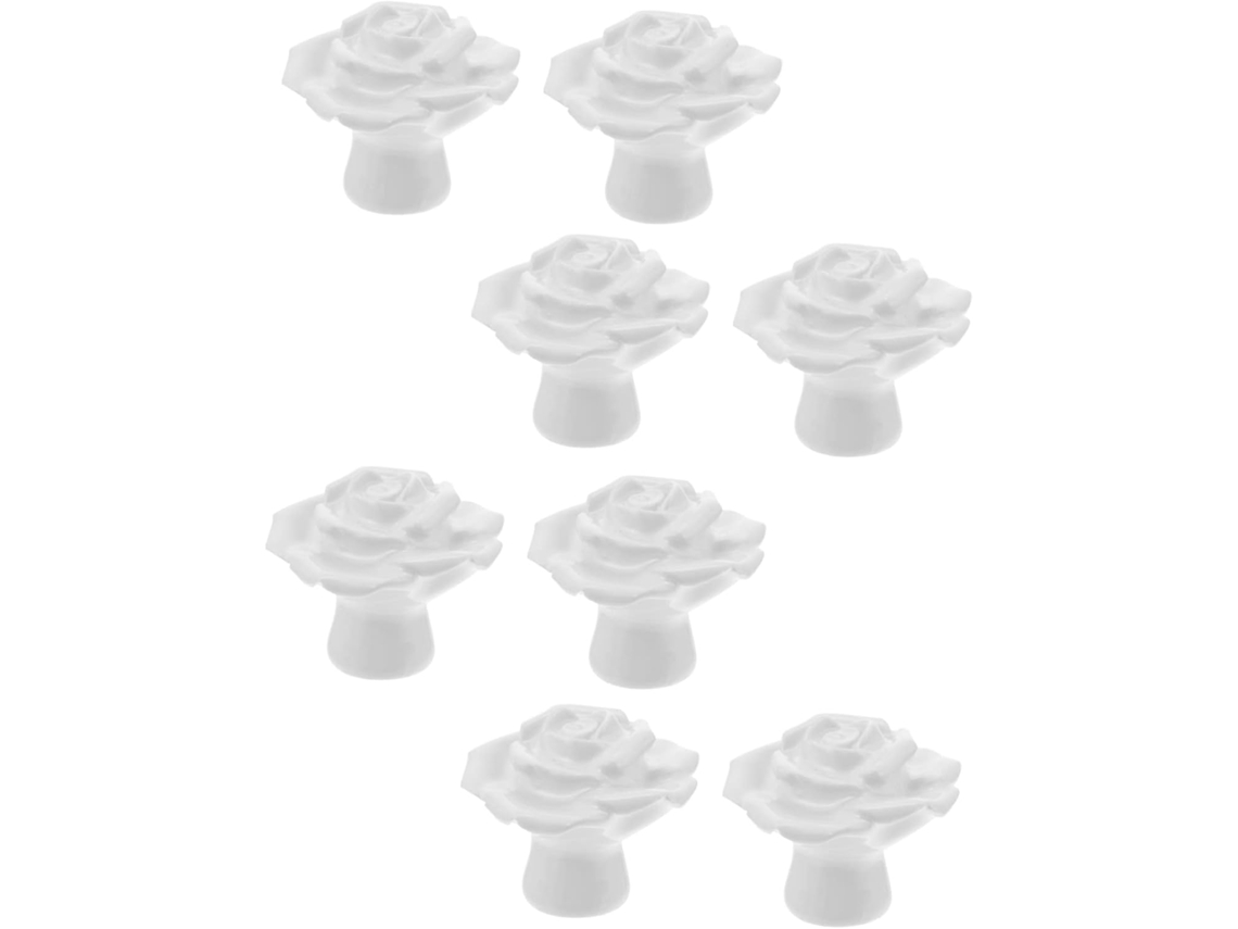 Conjunto De 8 Puxadores Cerâmica Em Formato Rosa, Brancos, Com Parafusos