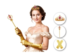 Kit Princesa Dourada Adulto Luvas, Coroa e Cetro