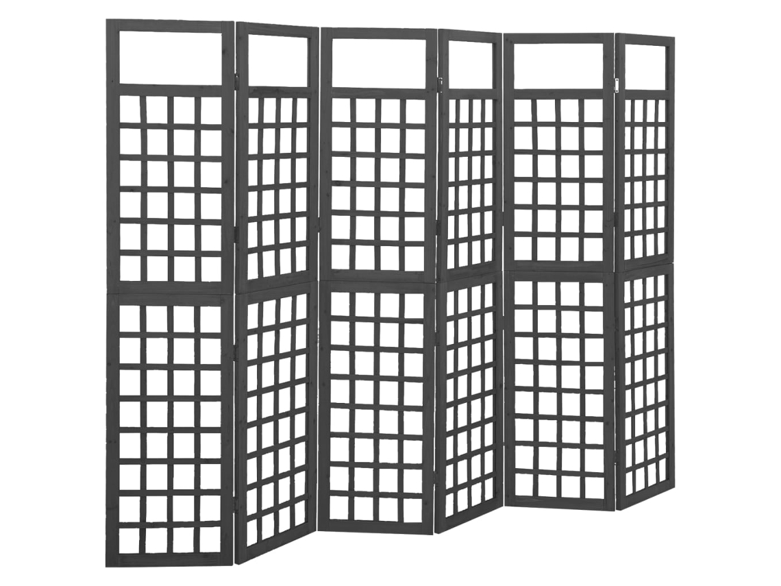 Vidaxl Biombo/treliça 6 Painéis Abeto Maciço 242,5x180 Cm Preto