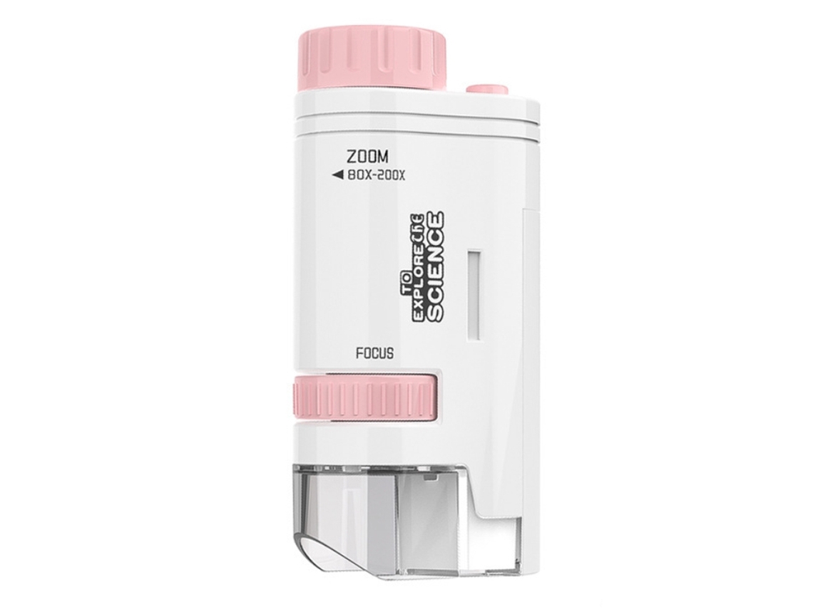Mali microscópio Portátil para Crianças Kit Científico Led 200x Brinquedo Ciência Rosa