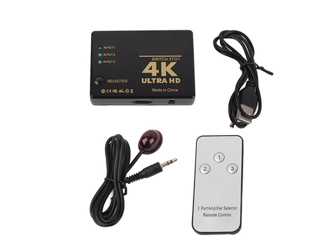 Selector Hdmi 3 Puertos Switch Amplificador 4k Ultra Hd Com Controle Remoto