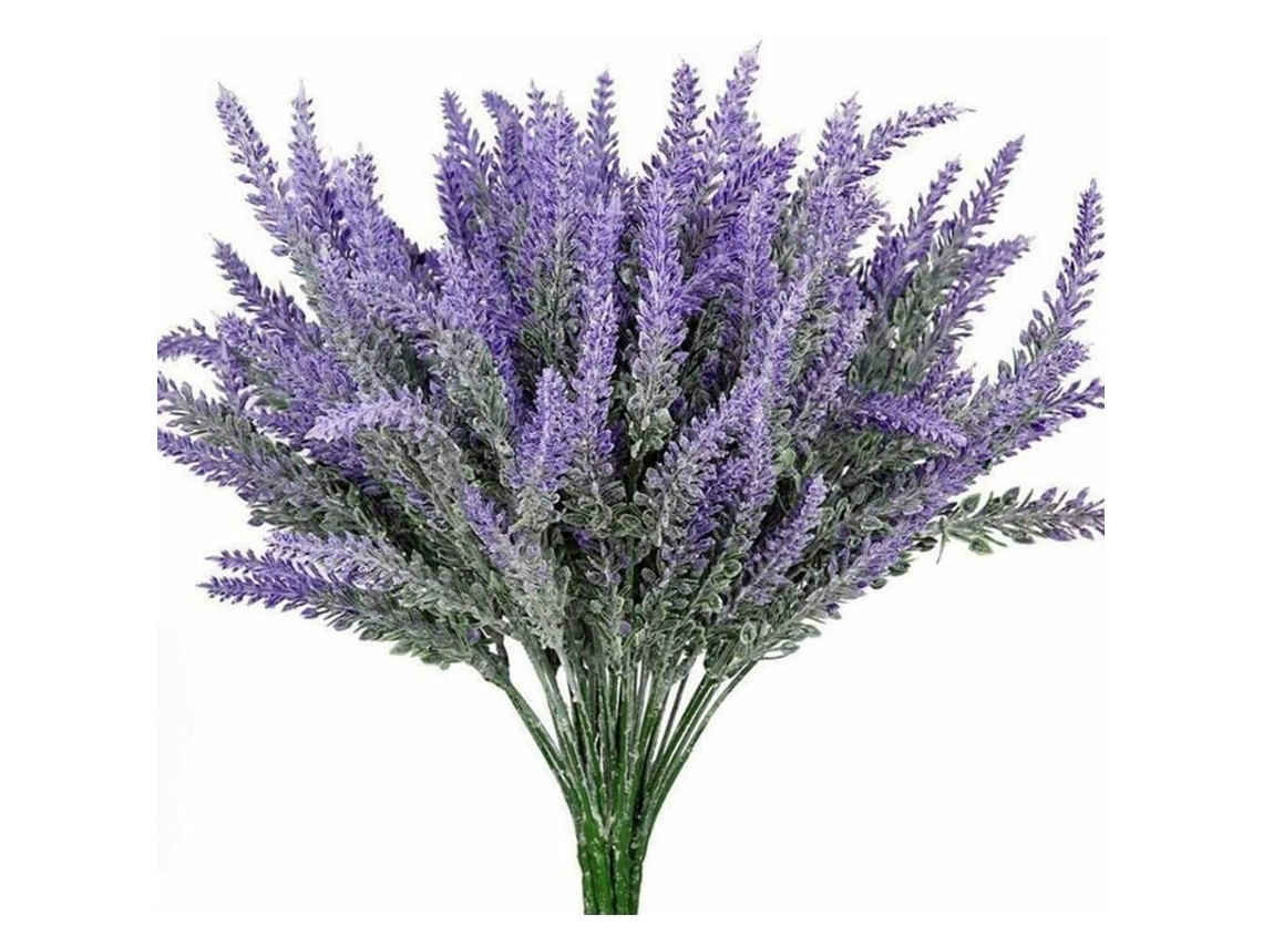 Conjunto de 3 Flores Artificiais de Lavanda, com 7 Ramos, Flores Falsas Roxas e Verdes. AQUAFORGE