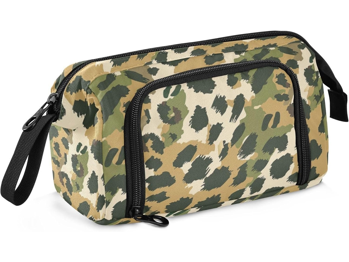 Estojo Grande com Estampa de Leopardo Verde Militar, Multifuncional para Meninos, Material Escolar e Guardar L