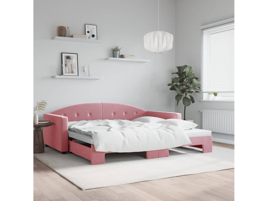 Sofá Cama Com Gavetão 100x200 Cm Veludo Rosa Lovely Home