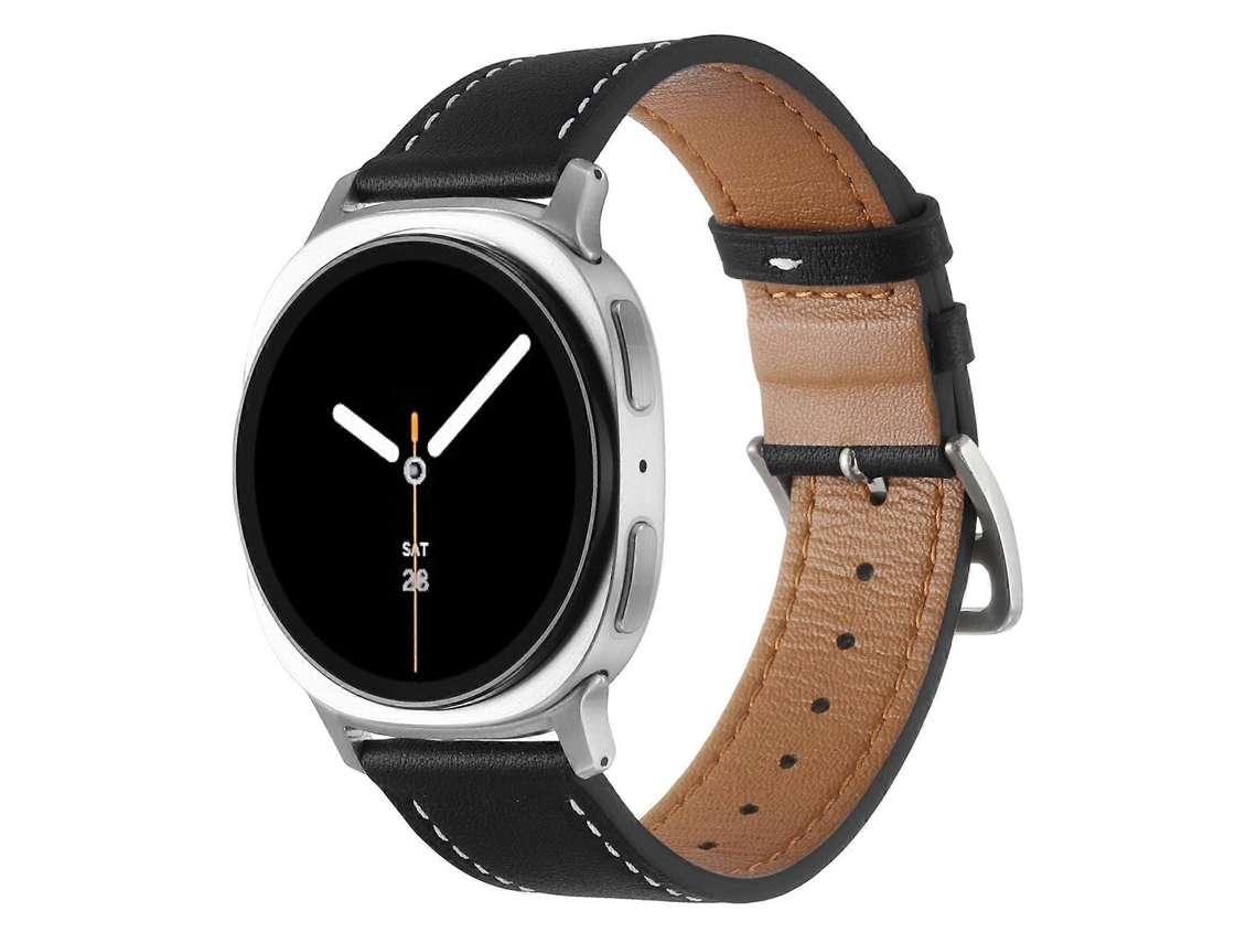Pulseira De Couro Com Fivela Prateada Em Aço Inoxidável Para Samsung Galaxy Watch8 / Watch8 Classic