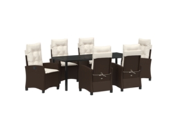 Conjunto 7 Conjunto De Jantar Para Jardim Vidaxl Castanho Vime Pe (200 X 80 X 73 Cm)
