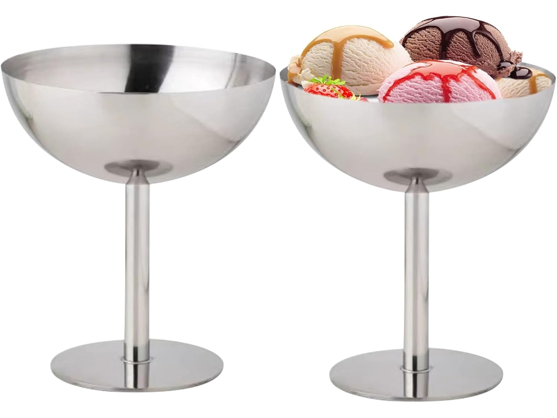 Conjunto De 2 Copos De Sorvete Em Aço Inoxidável Com Base Para Sorvete.