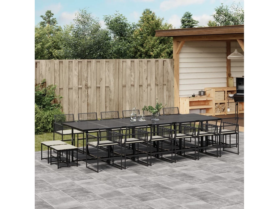 Conjunto 17 Peças Jantar P/ Jardim C/ Almofadões Vime Pe Preto Dkd Home Decor