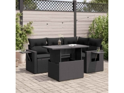Vidaxl 5 Pcs Conjunto Sofás De Jardim Com Almofadões Vime Pe Preto