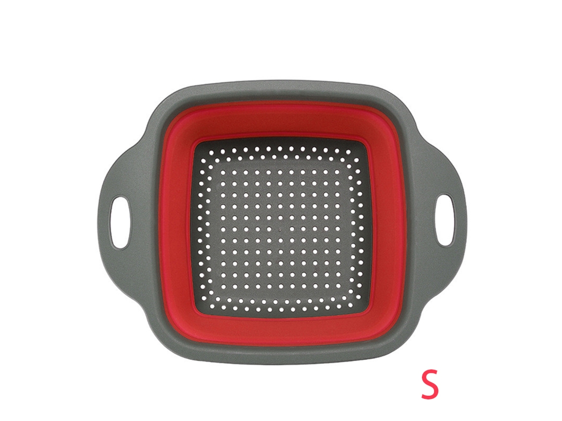 Escorredor de Cozinha Dobrável Quadrado de Silicone, Escorredor para Frutas e Legumes, Escorredor Ecológico MDUG (vermelho S)