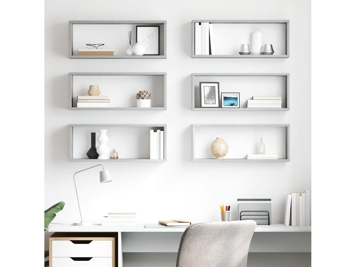 Vidaxl Prateleiras Parede Forma De Cubo 6pcs 60x15x23 Cm Cinza Cimento